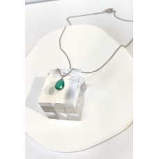 Ασημένιο κολιέ - δάκρυ με ζιργκόν Emerald (SN239)